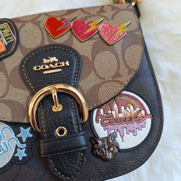 NWT Coach Kleo Disco Signature Crossbody Embellished Patchs Saddle Shoulder Bag - Picture 6 of 15